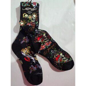 Men's Ed Hardy Socks Fully Cushioned Crew Logo 2 pack Zeke Skulls Heart NEW NWT